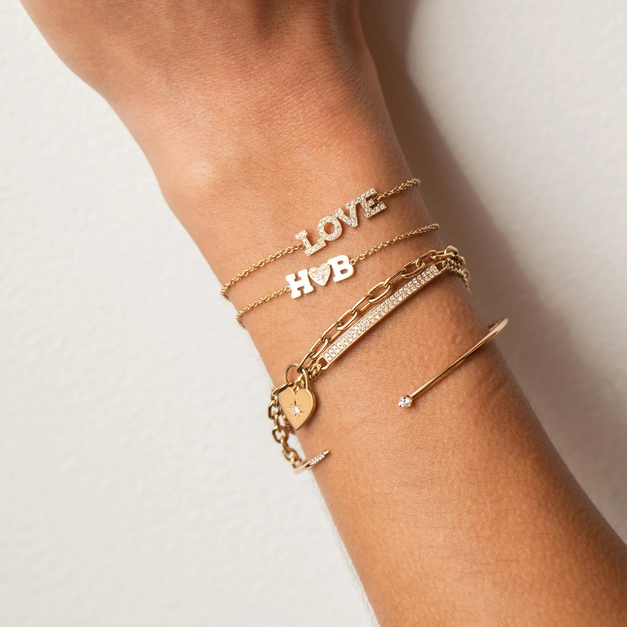 14k Pavé Diamond 4 Letter Bracelet