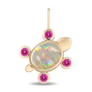 14K Pink Sapphire and Opal Turtle Charm