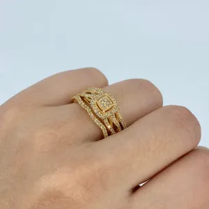 14K Romance Square Diamond Engagement Ring with Stack Bands