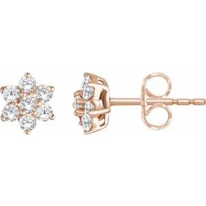 14K Rose 3/8 CTW Diamond Flower Earrings