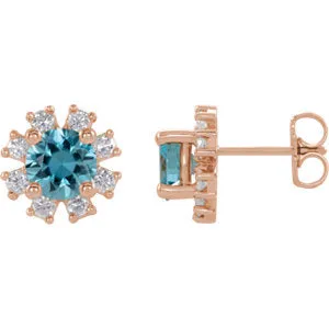14K Rose Blue Zircon & 1/2 CTW Diamond Earrings