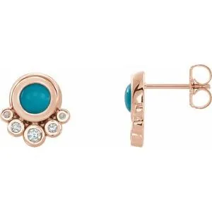 14K Rose Turquoise & 1/8 CTW Diamond Earrings