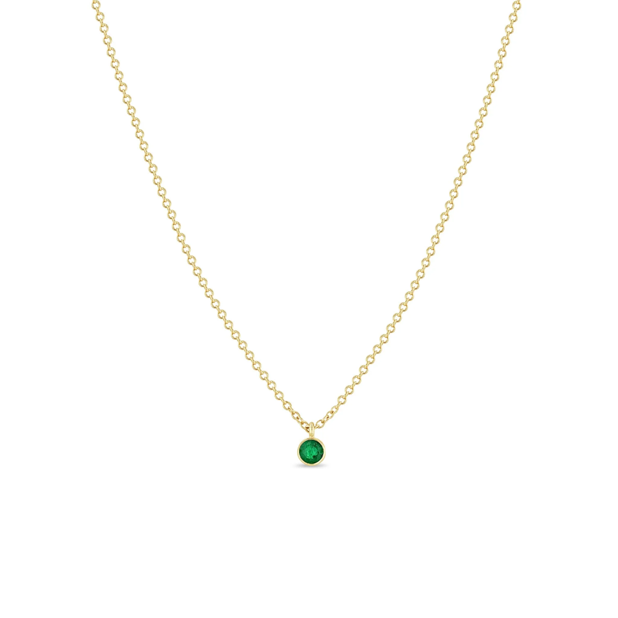 14k Single Emerald Pendant Necklace | May Birthstone