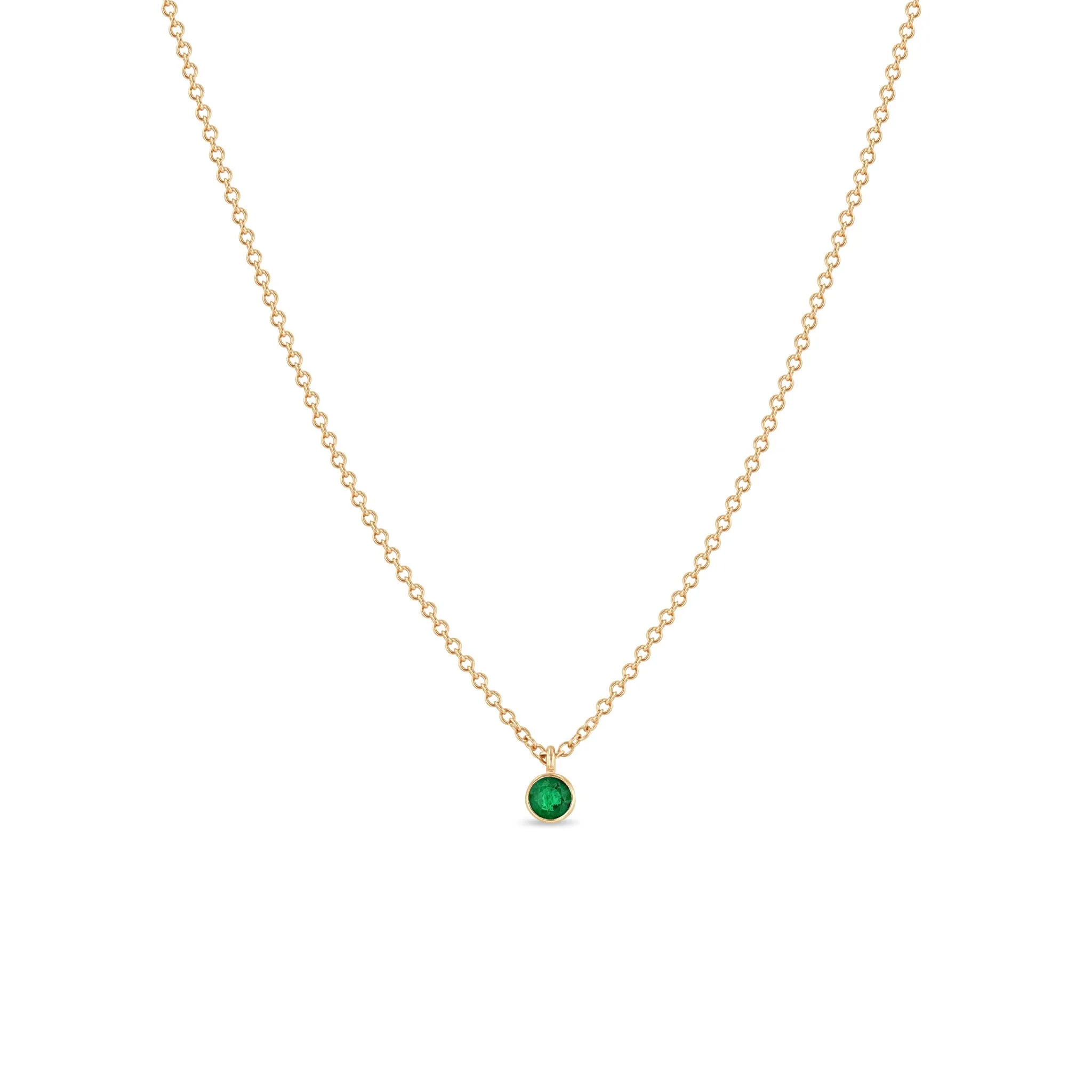 14k Single Emerald Pendant Necklace | May Birthstone