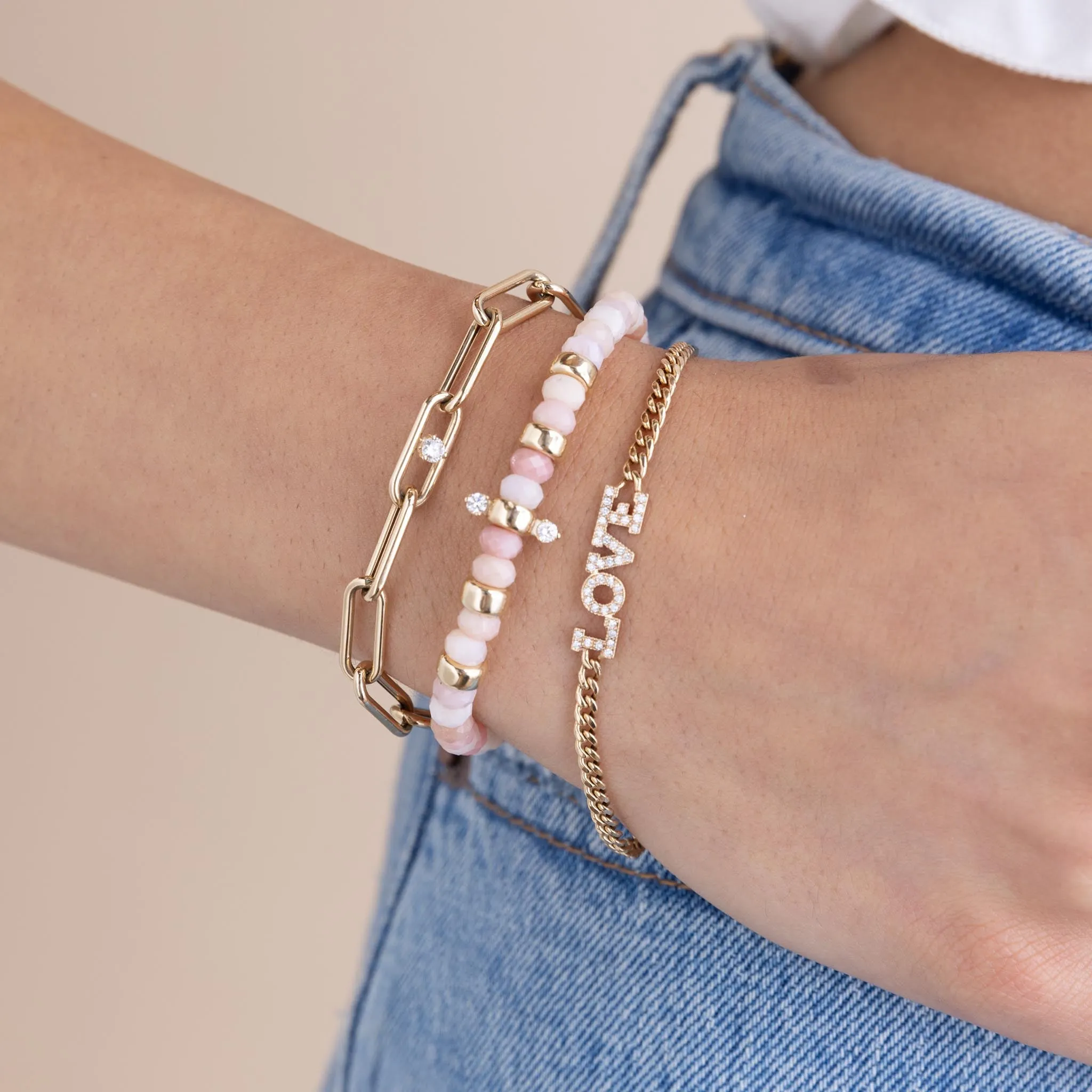 14k Single Nested Diamond Large Paperclip Chain Bracelet