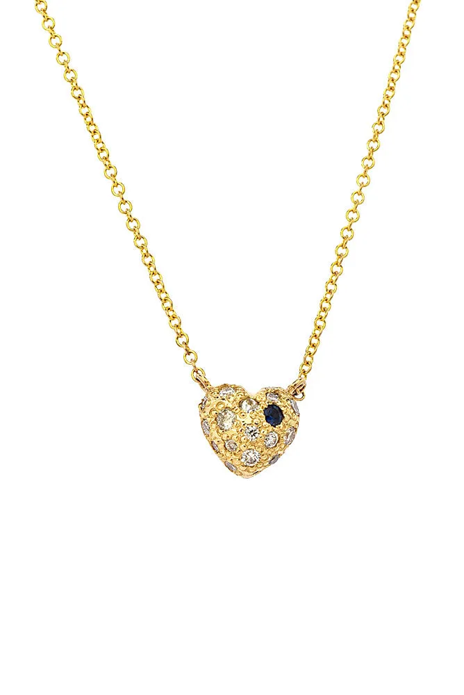 14K Solid Gold Heart-Shaped Sapphire Pendant