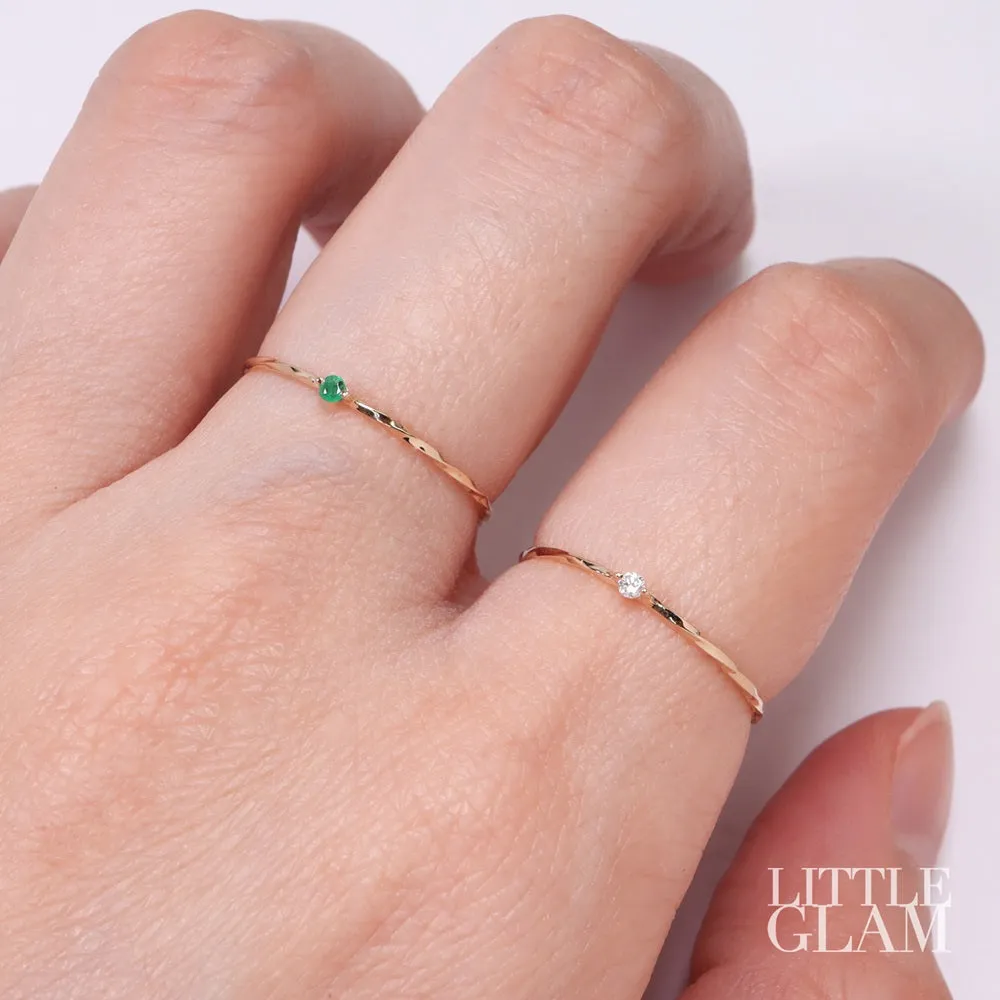 14k Solid Yellow Gold Dainty Solitaire Emerald Twist Ring