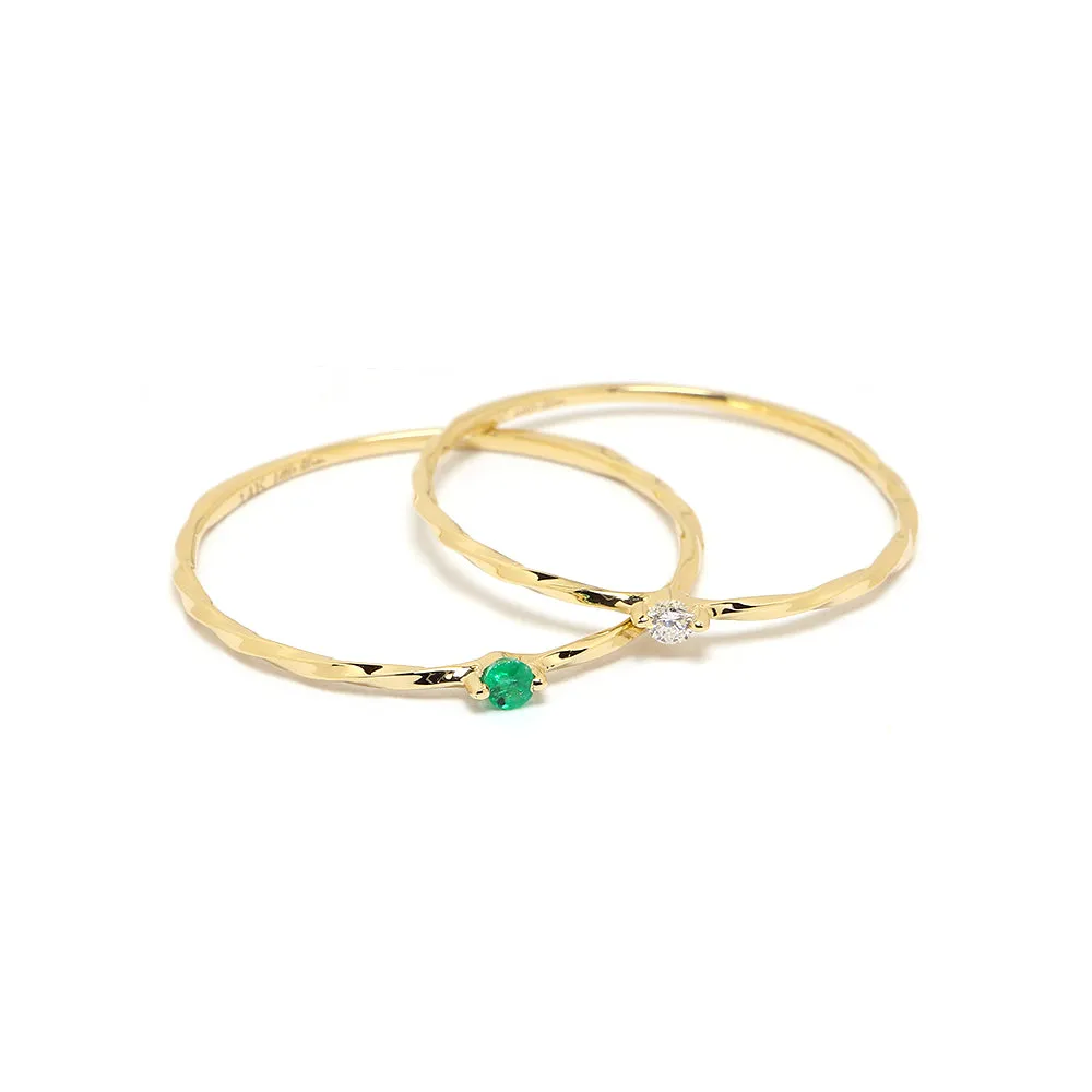 14k Solid Yellow Gold Dainty Solitaire Emerald Twist Ring
