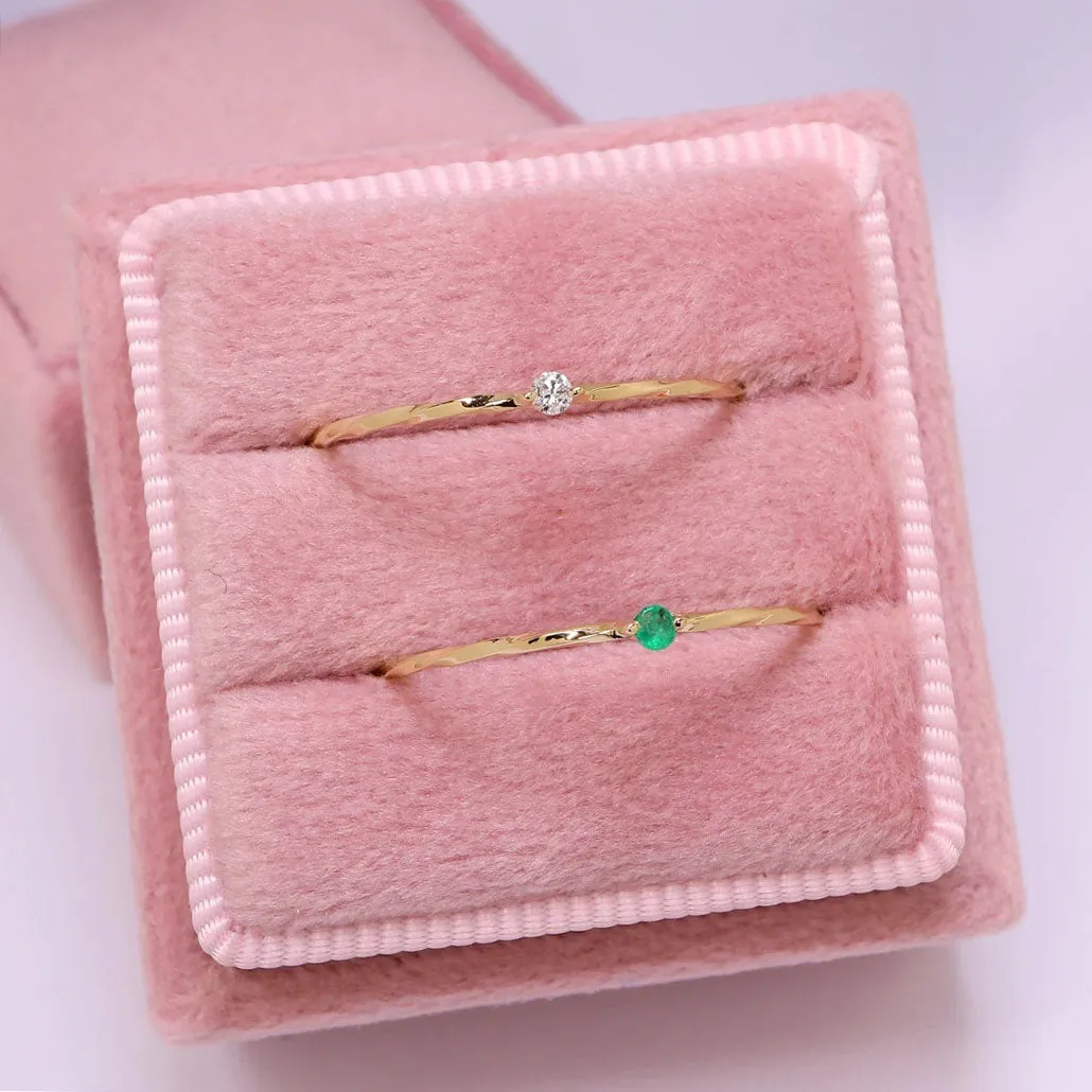 14k Solid Yellow Gold Dainty Solitaire Emerald Twist Ring