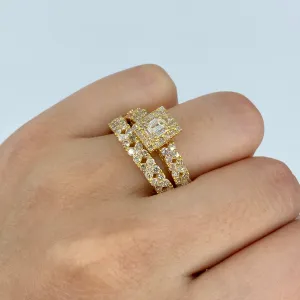 14K Square Diamond Baguette Engagement Ring with Stack Band