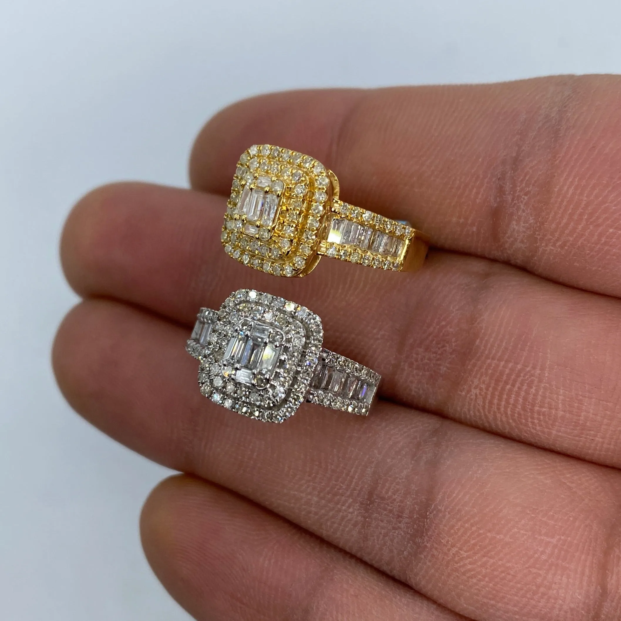 14K Square Diamond with Baguette Center Engagement Ring