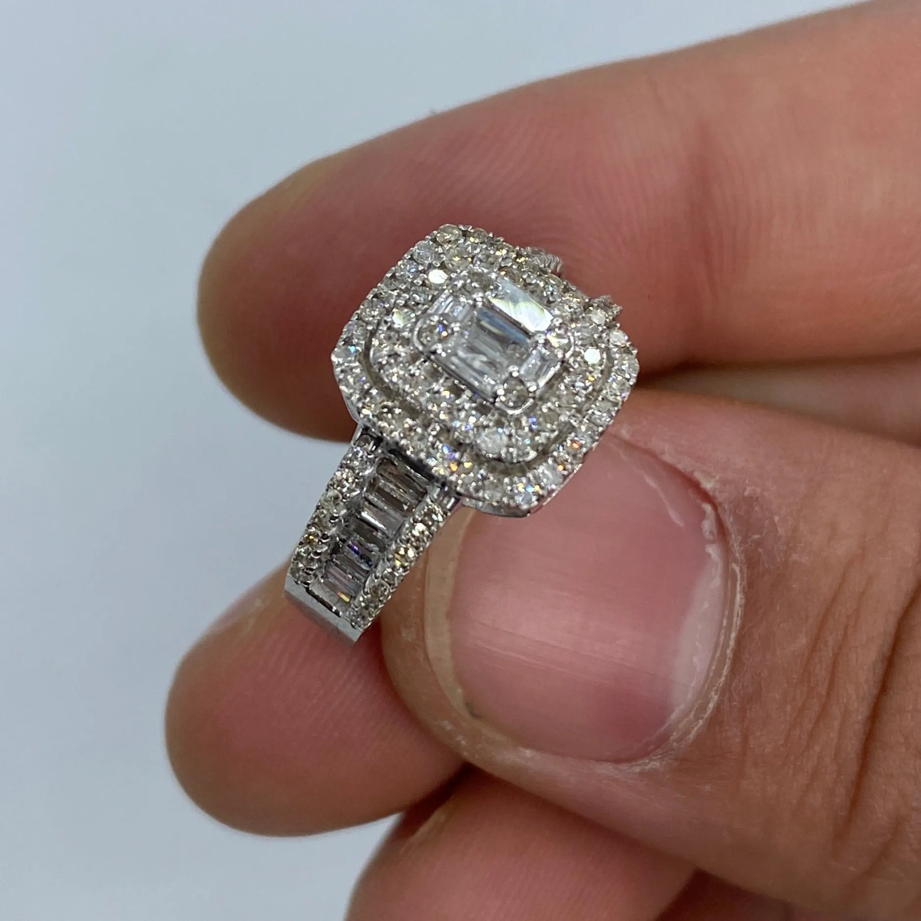 14K Square Diamond with Baguette Center Engagement Ring
