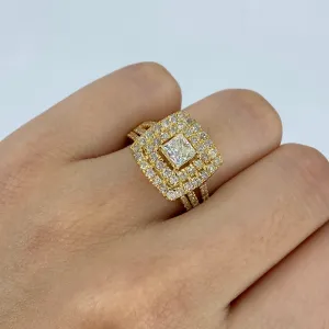 14K Square Halo Baguette Center Stone Engagement Ring