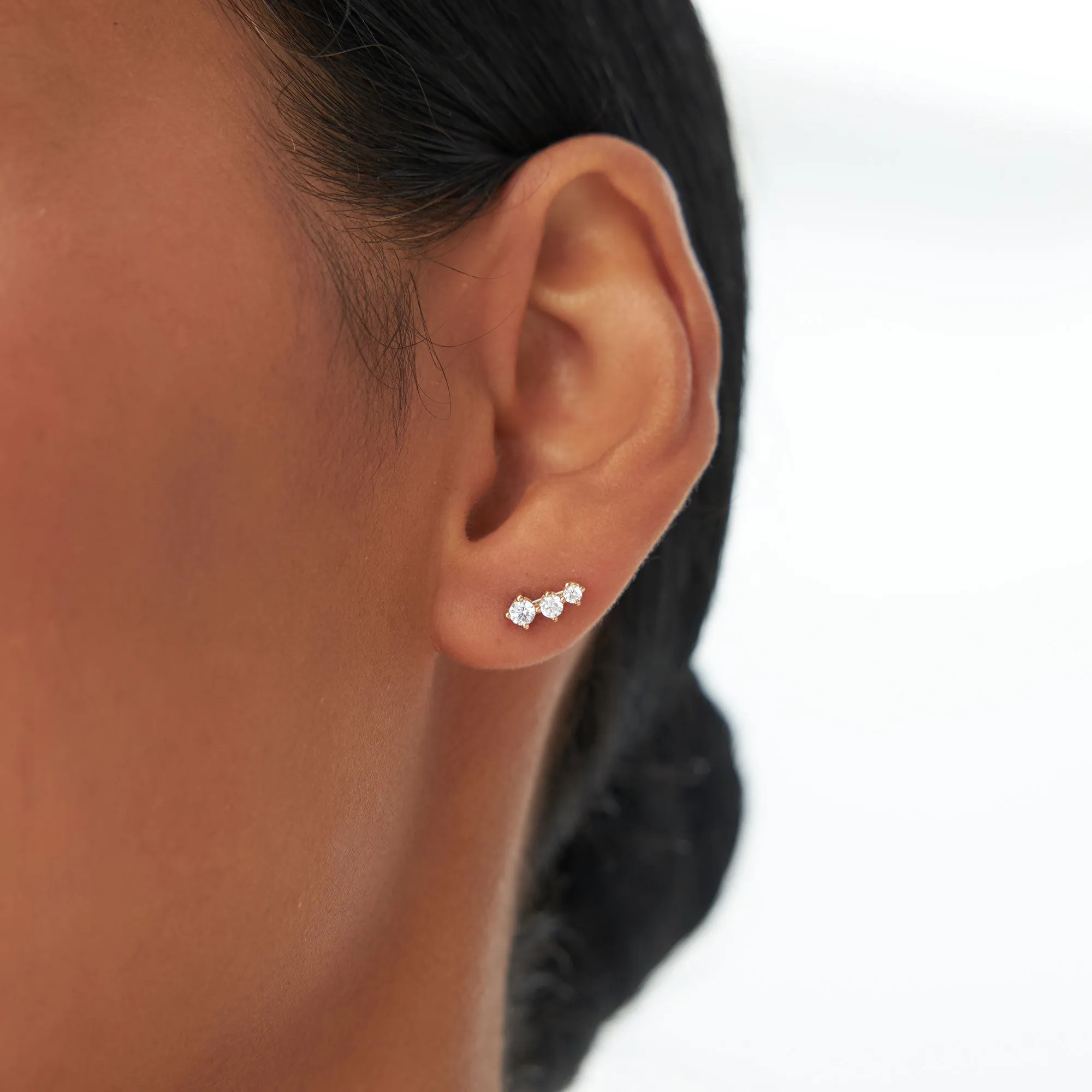 14k Three Stone Brilliant Diamond Studs 0.35 ctw