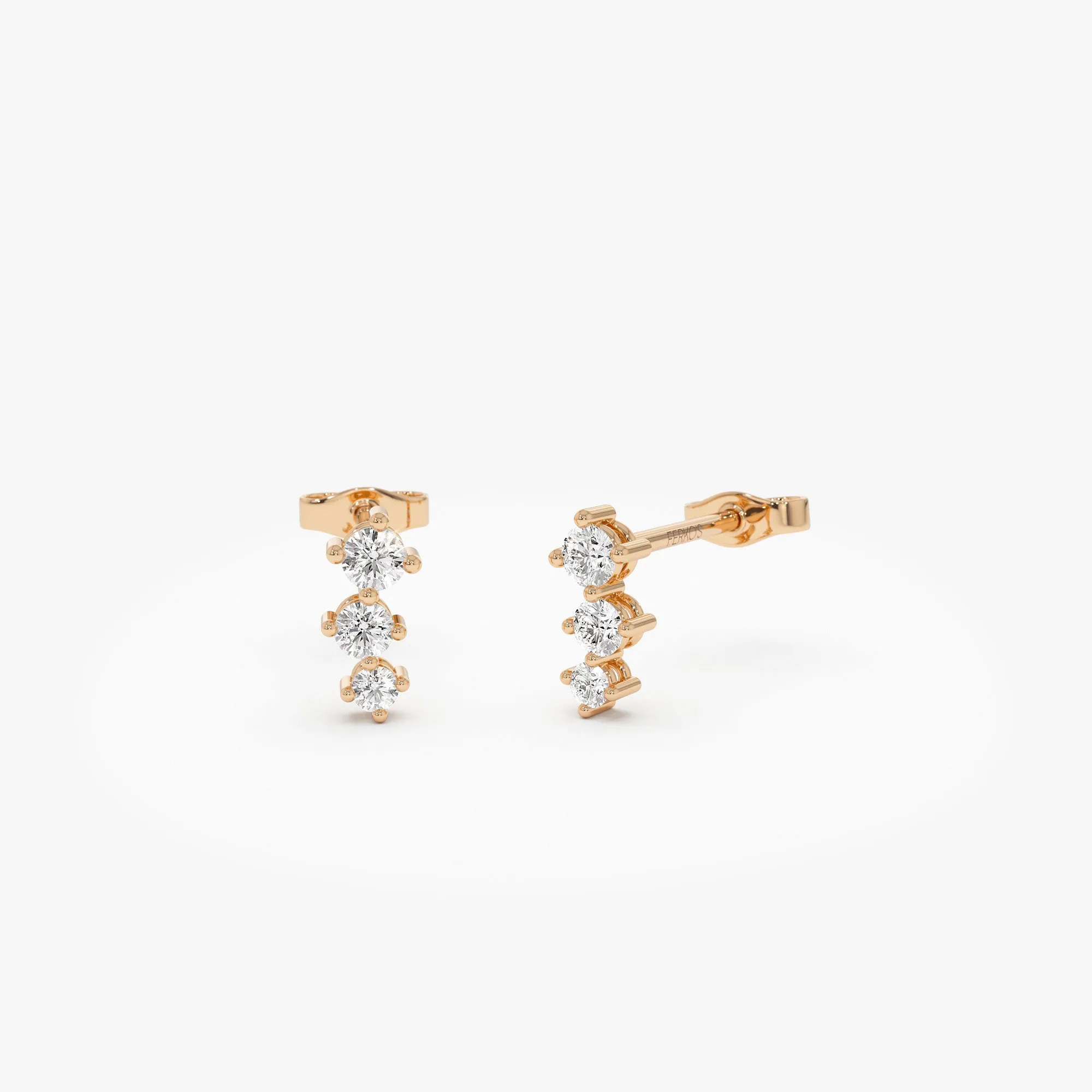 14k Three Stone Brilliant Diamond Studs 0.35 ctw