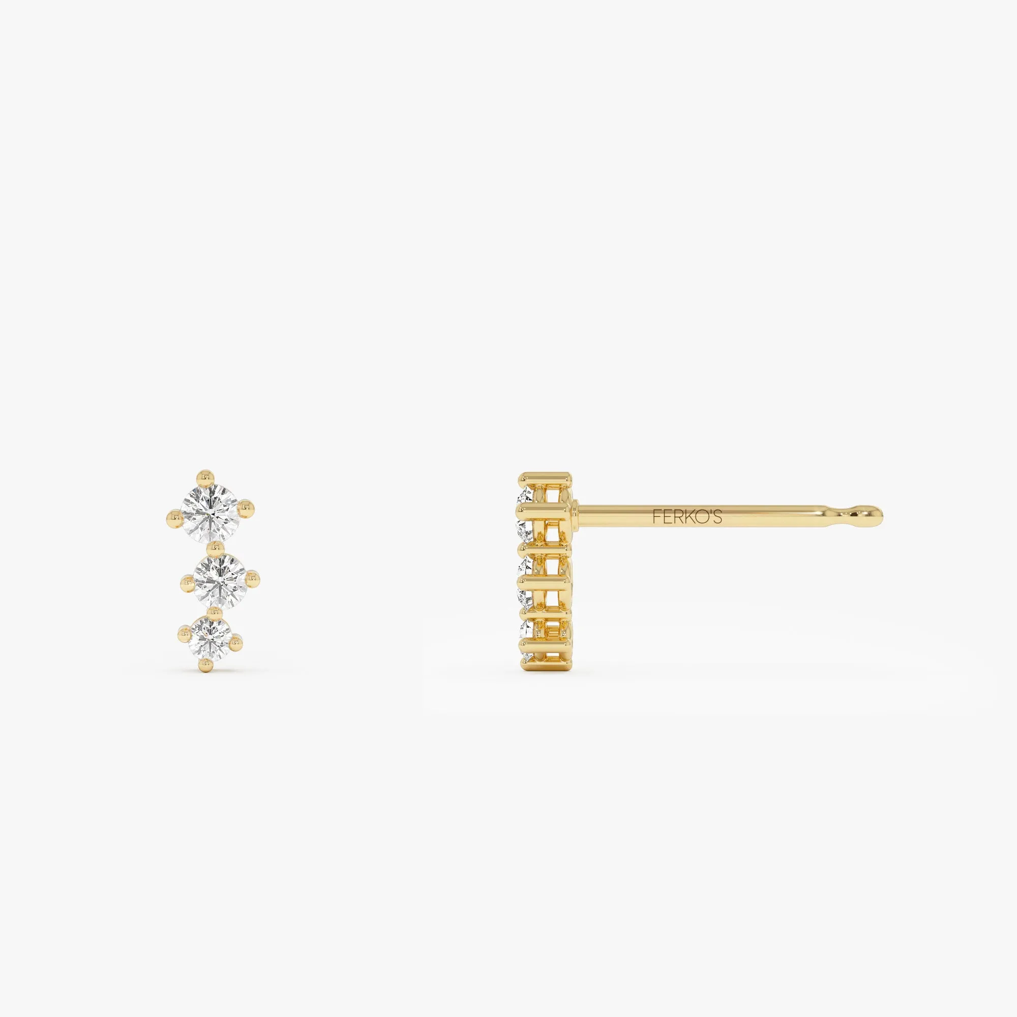 14k Three Stone Brilliant Diamond Studs 0.35 ctw