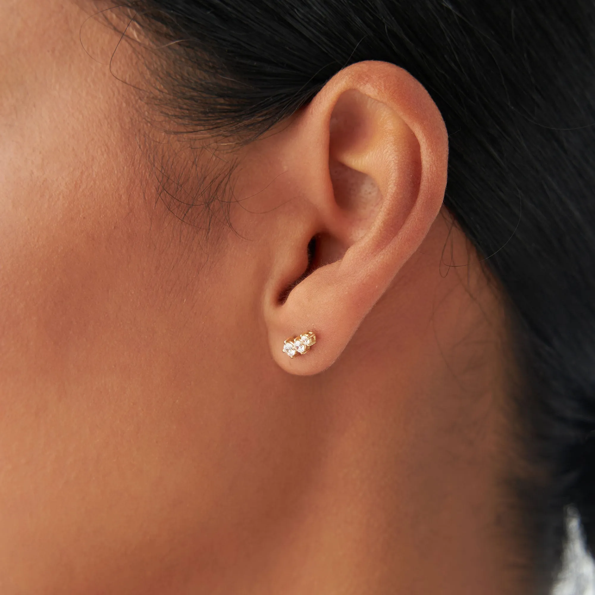 14k Three Stone Brilliant Diamond Studs 0.35 ctw
