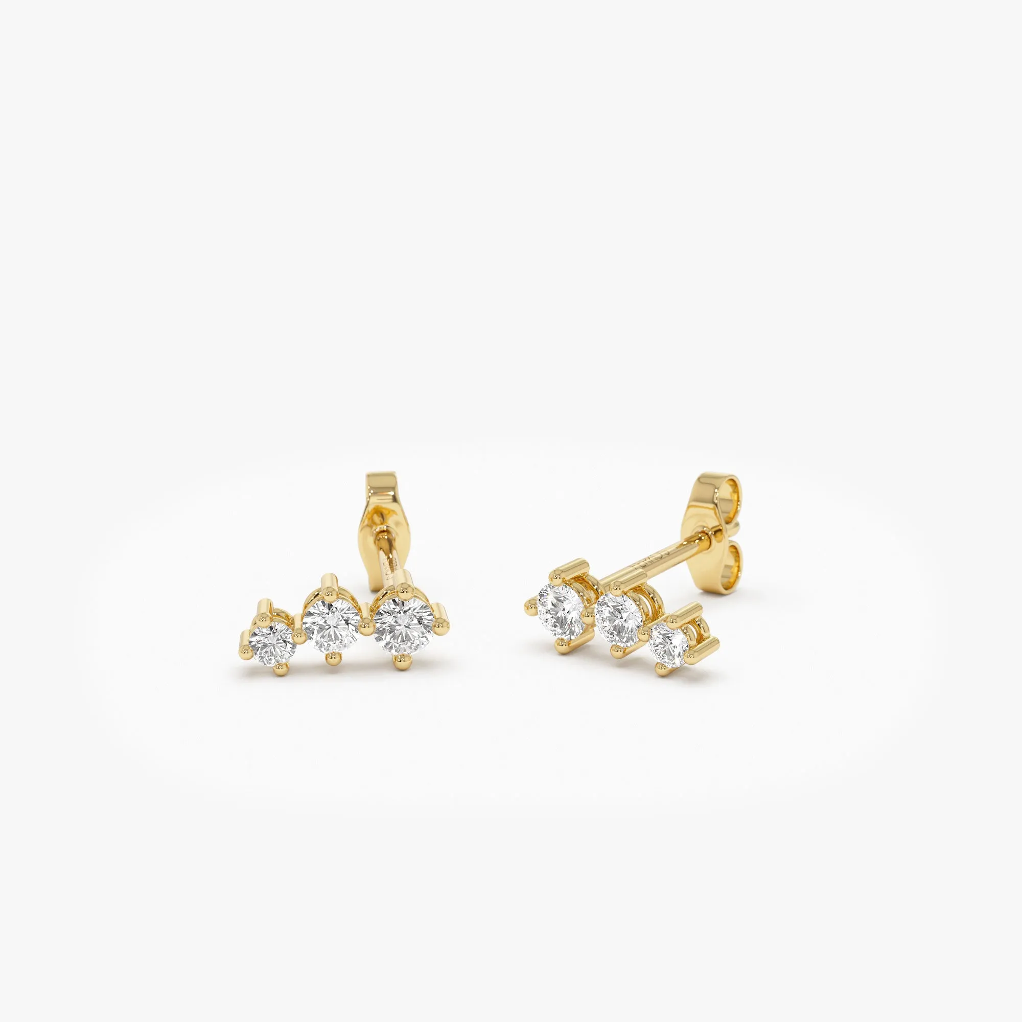 14k Three Stone Brilliant Diamond Studs 0.35 ctw