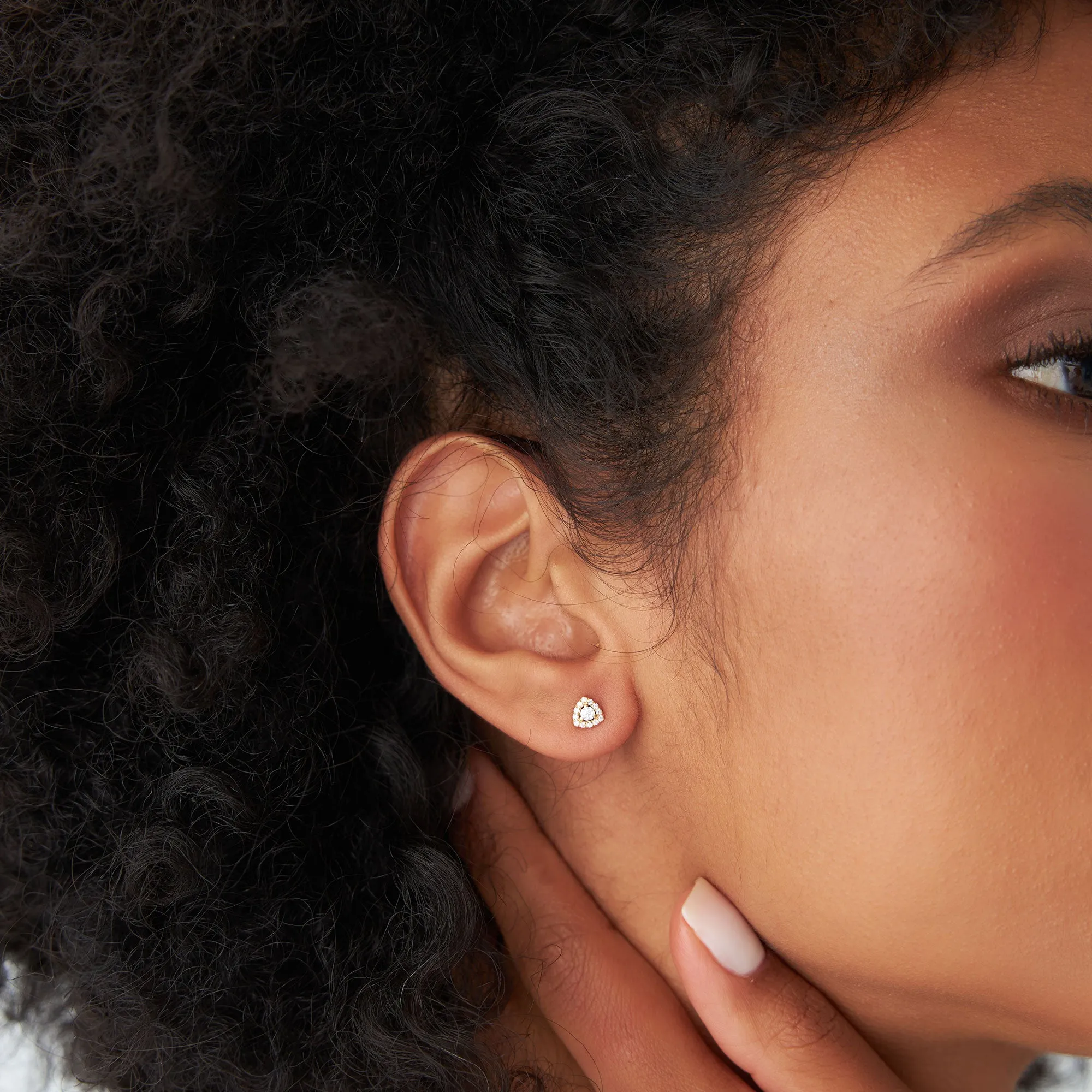 14k Triangle Halo Setting Diamond Studs