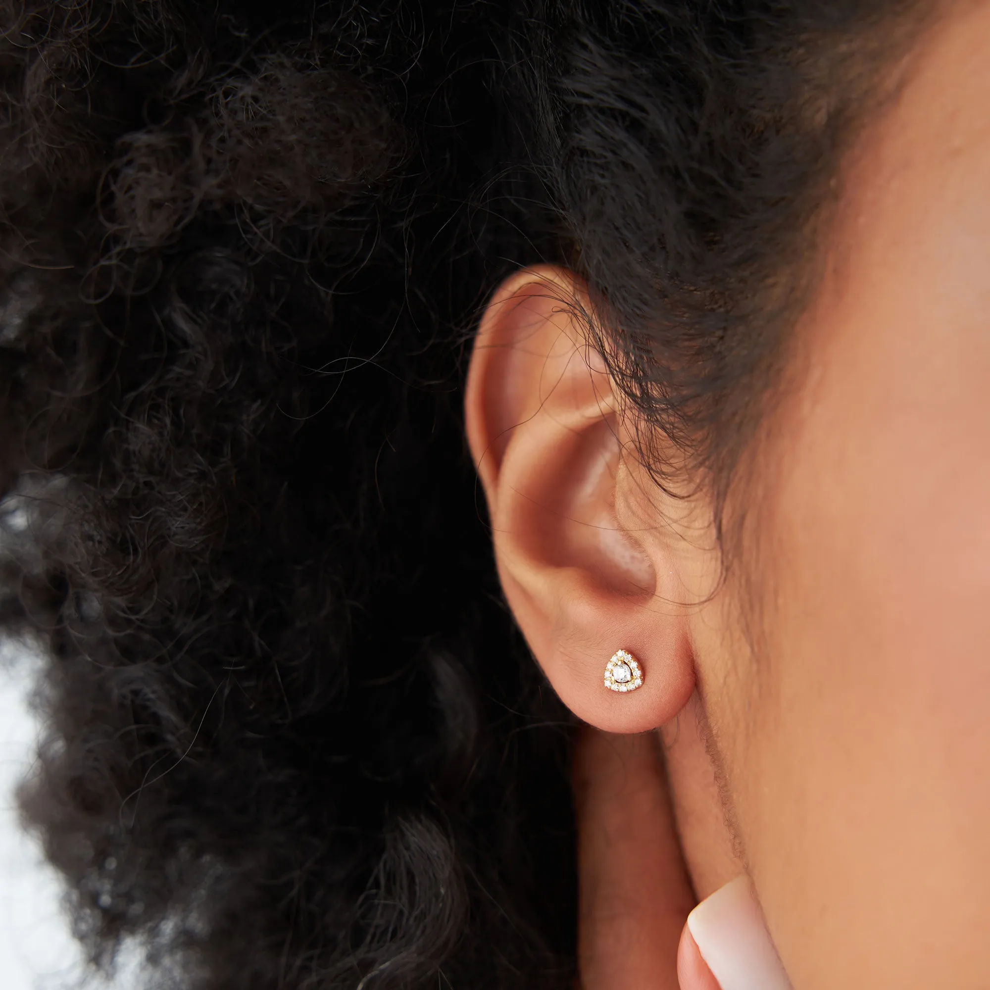 14k Triangle Halo Setting Diamond Studs
