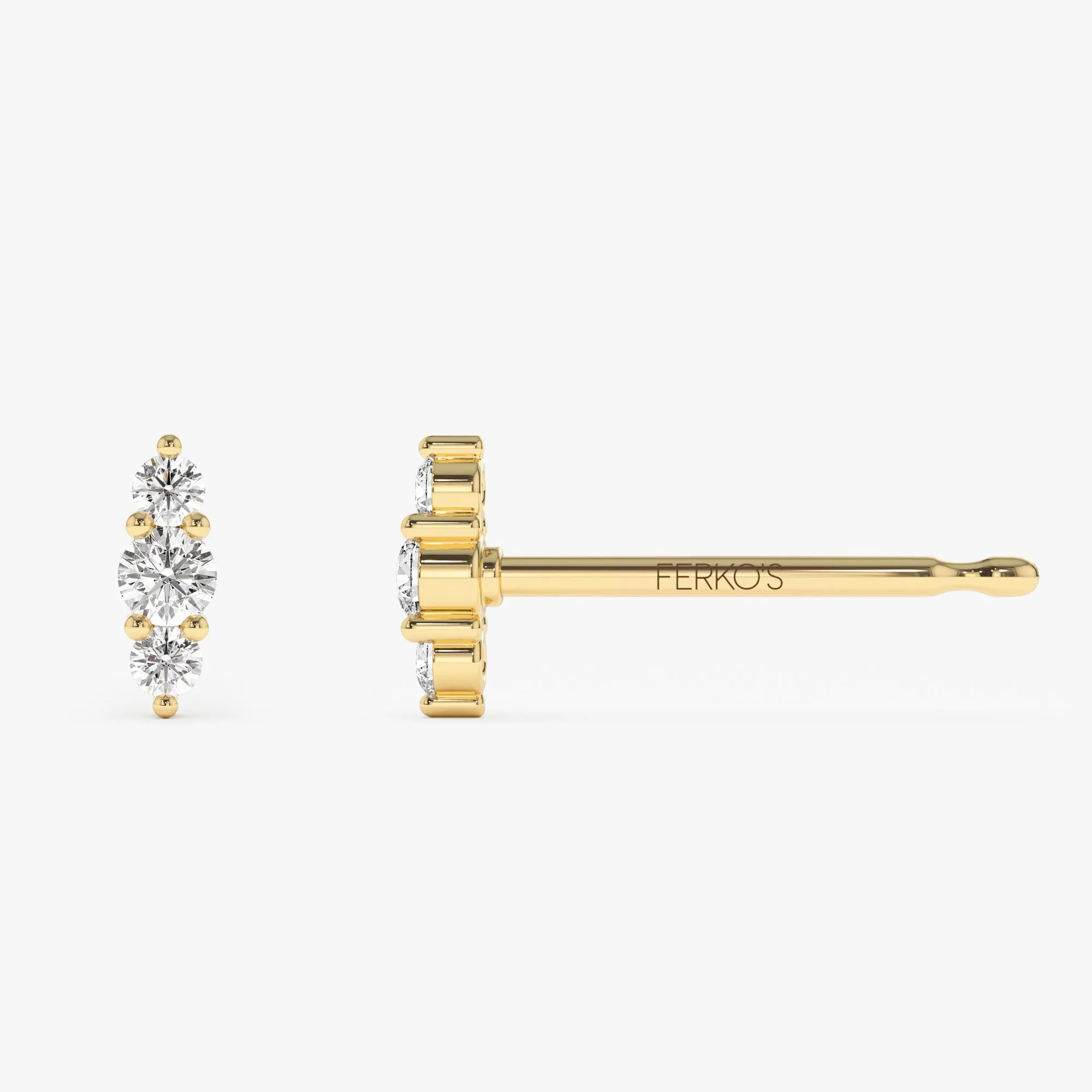 14k Triple Diamond Stud Earrings