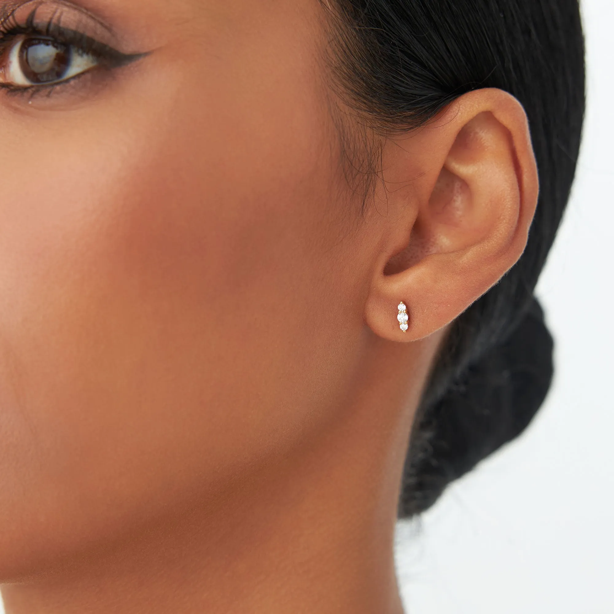 14k Triple Diamond Stud Earrings
