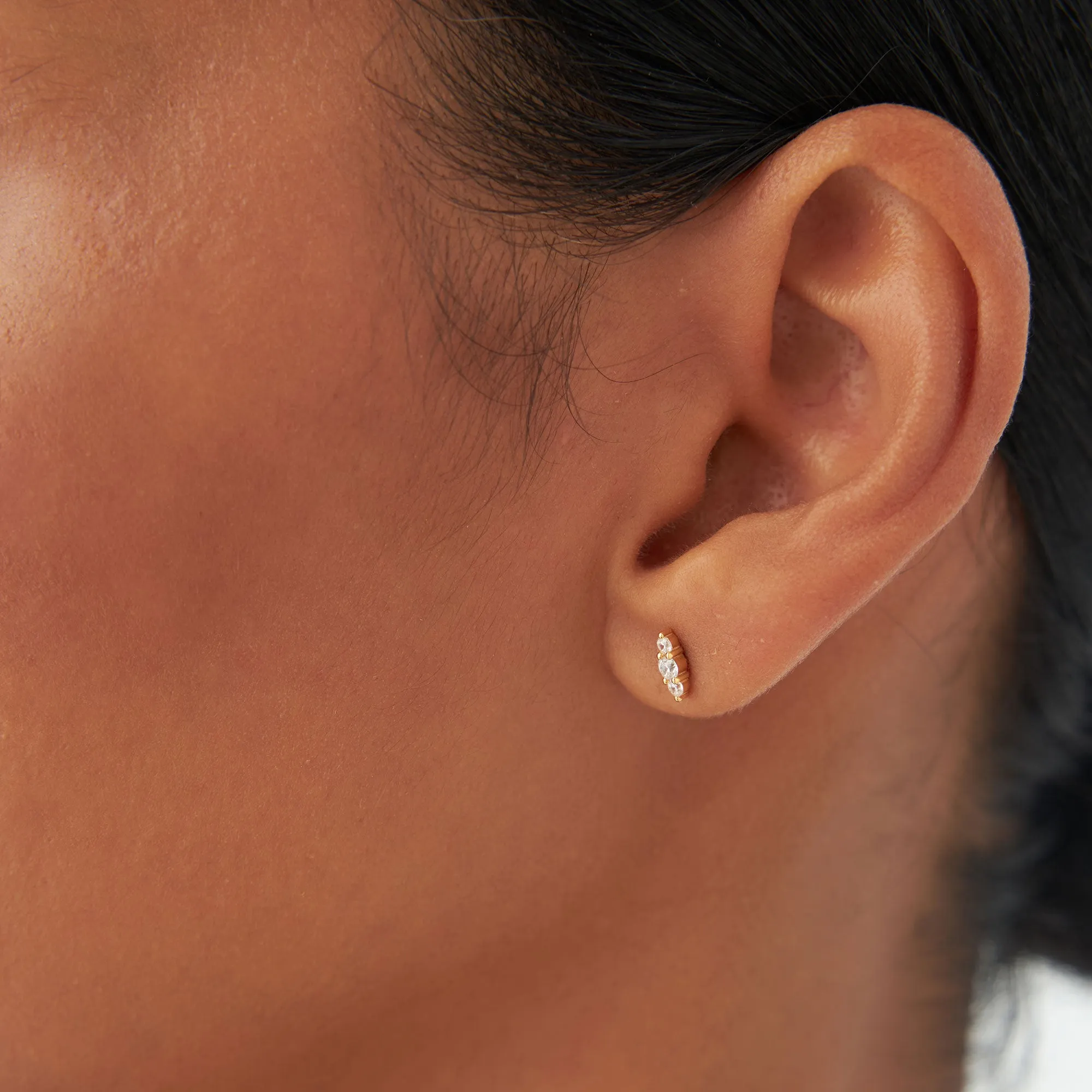 14k Triple Diamond Stud Earrings