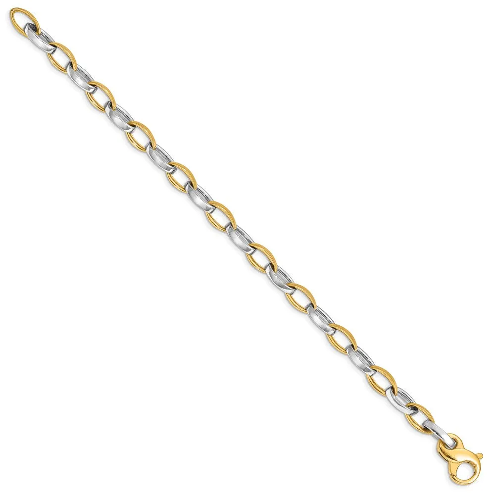 14K Two-tone 8.5 inch 6.6mm Hand Polished and Satin Fancy Link with Fancy Lobster Clasp Bracelet