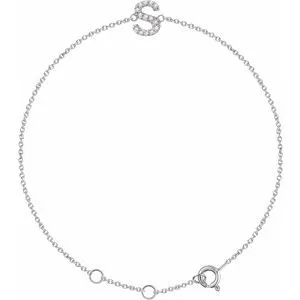 14K White .05 CTW Diamond Initial S 6-7" Bracelet