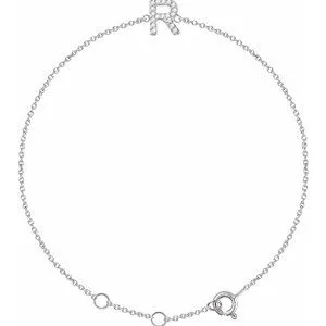 14K White .06 CTW Diamond Initial R 6-7" Bracelet