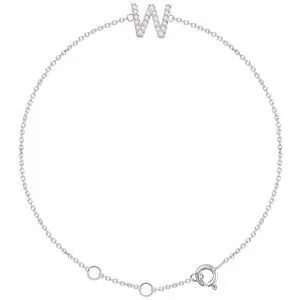 14K White .07 CTW Diamond Initial W 6-7" Bracelet