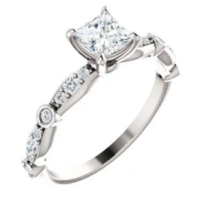 14K White 4.5 mm Square I2 Engagement Ring