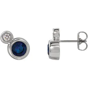 14K White Blue Sapphire & 1/8 CTW Diamond Earrings