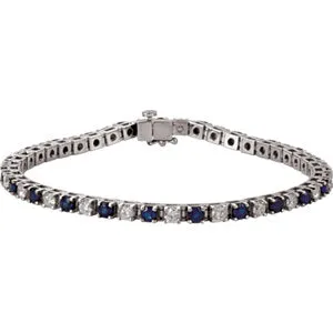 14K White Blue Sapphire & 2 3/8 CTW Diamond Line 7" Bracelet