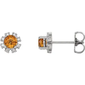 14K White Citrine & .07 CTW Diamond Earrings