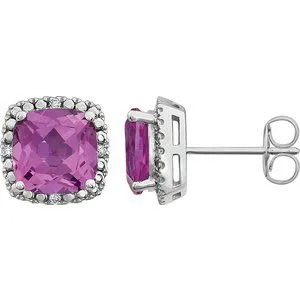 14K White Created Pink Sapphire & .06 CTW Diamond Earrings
