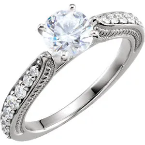 14K White Cubic Zirconia & 3/8 CTW Diamond Sculptural-Inspired Engagement Ring Size 7