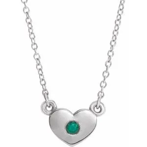 14K White Emerald Heart 16" Necklace