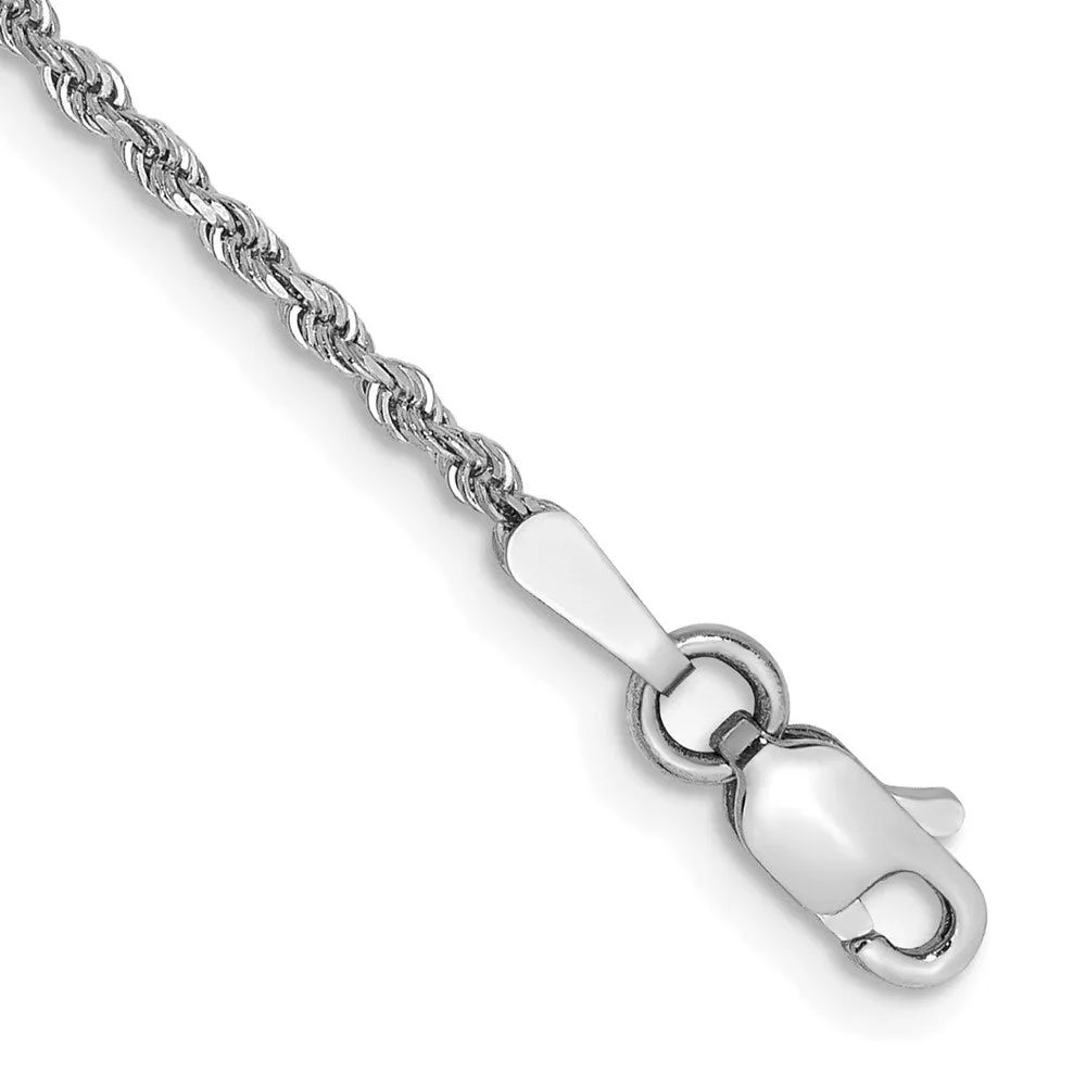 14k White Gold 1.5mm Diamond-cut Rope with Lobster Clasp Chain Bracelet