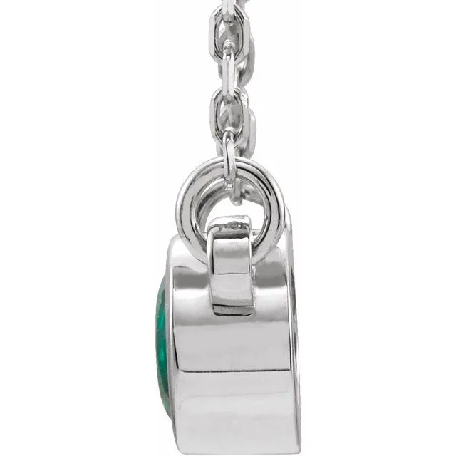 14K White Gold 4 mm Round Natural Emerald Solitaire 16" Necklace