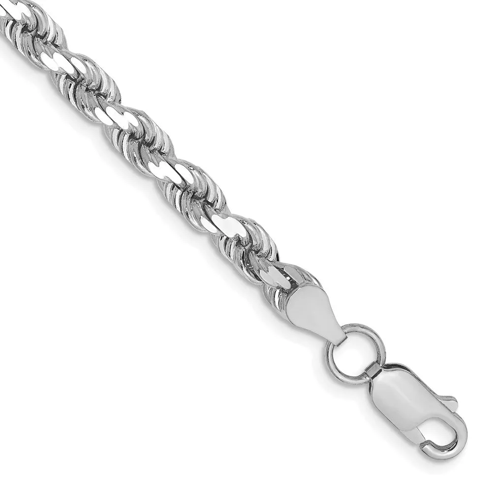 14k White Gold 4.5mm Diamond-cut Rope with Lobster Clasp Chain Bracelet