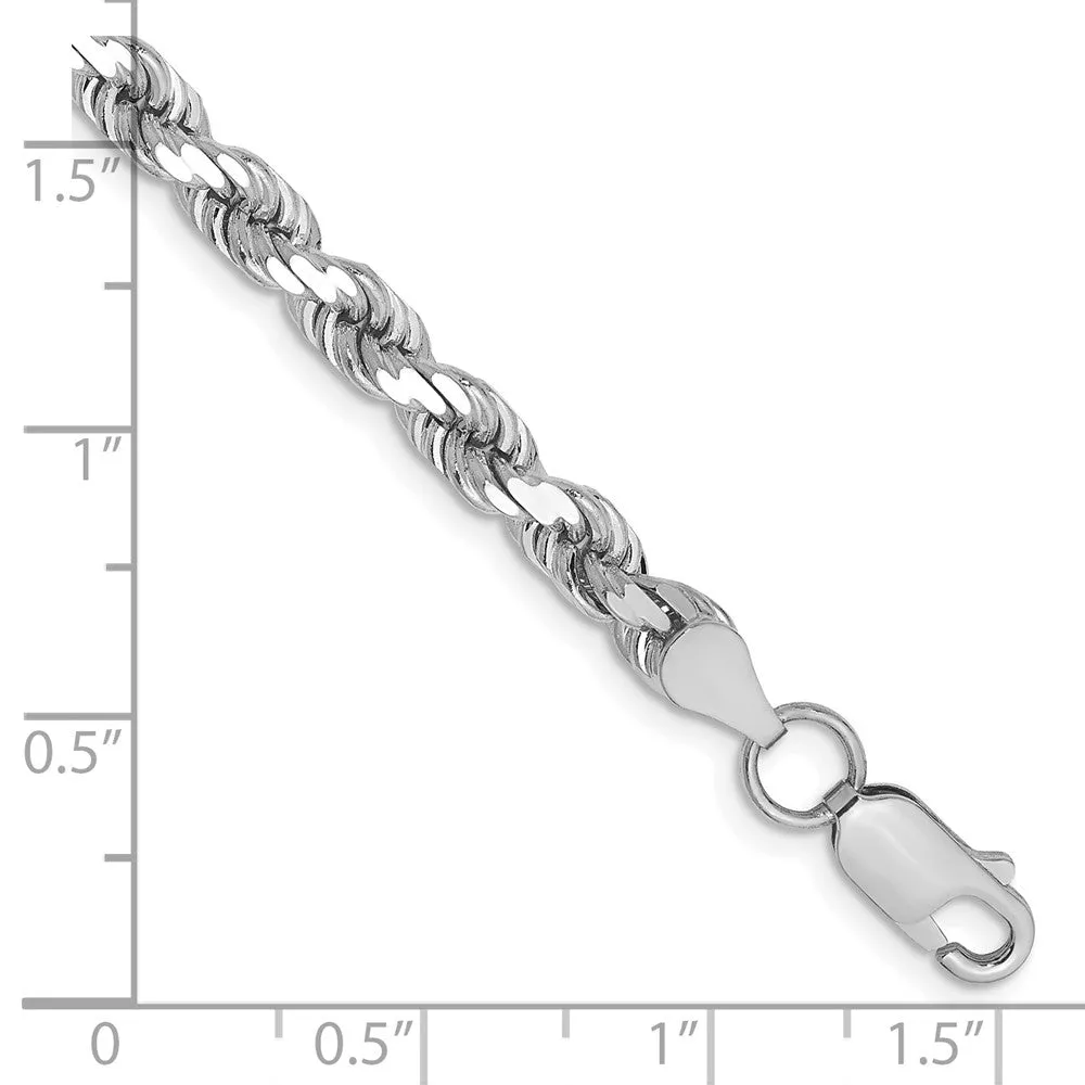 14k White Gold 4.5mm Diamond-cut Rope with Lobster Clasp Chain Bracelet