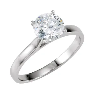 14k White Gold 6.5mm Round Solitaire Engagement Ring Mounting , Size 7