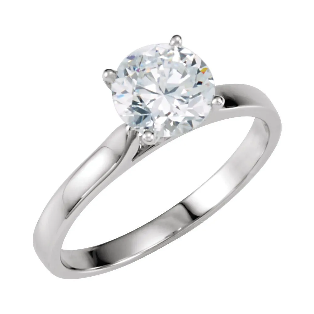 14k White Gold 6.5mm Round Solitaire Engagement Ring Mounting , Size 7