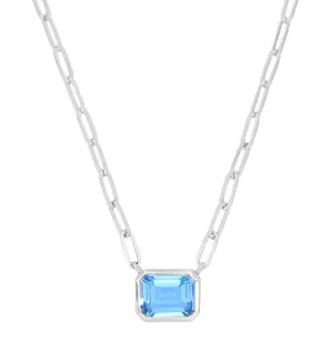 14k White Gold Blue Topaz Necklace
