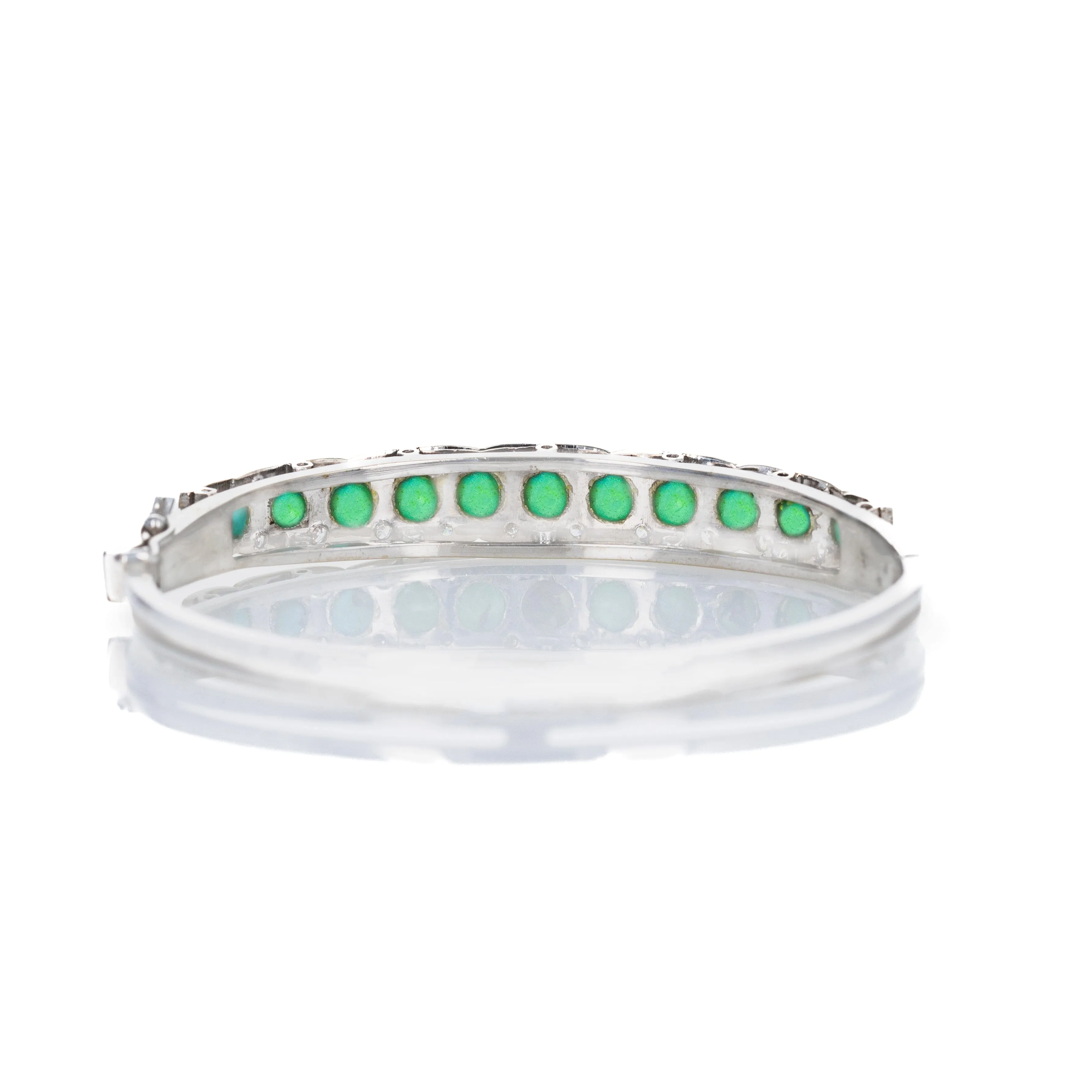 14K White Gold Cabochon Turquoise Diamond Bangle