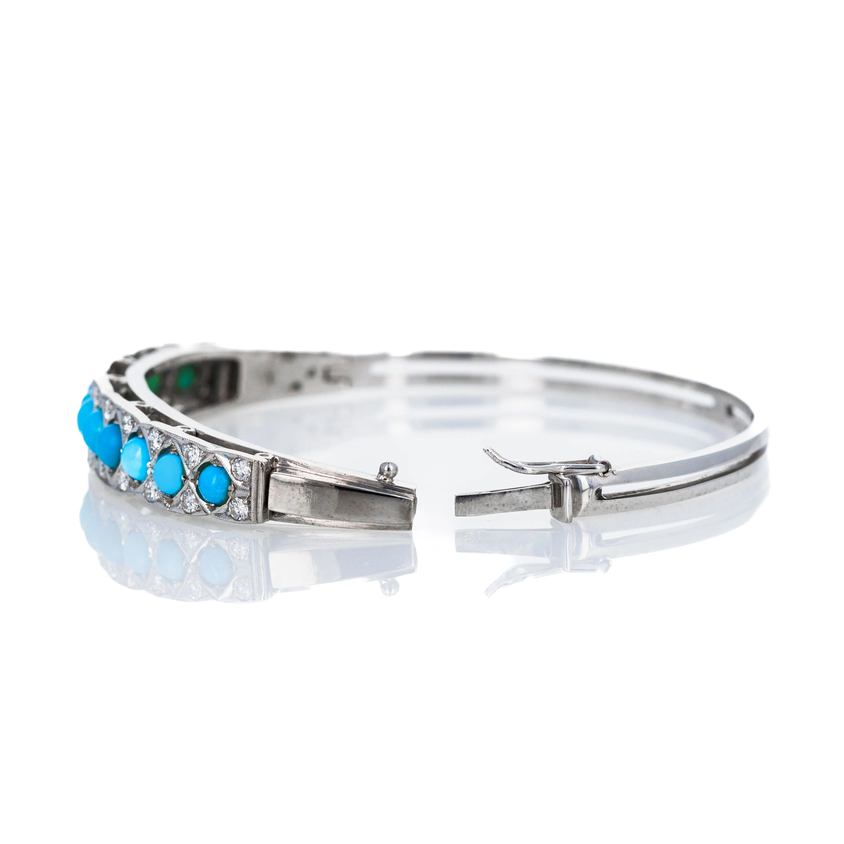 14K White Gold Cabochon Turquoise Diamond Bangle