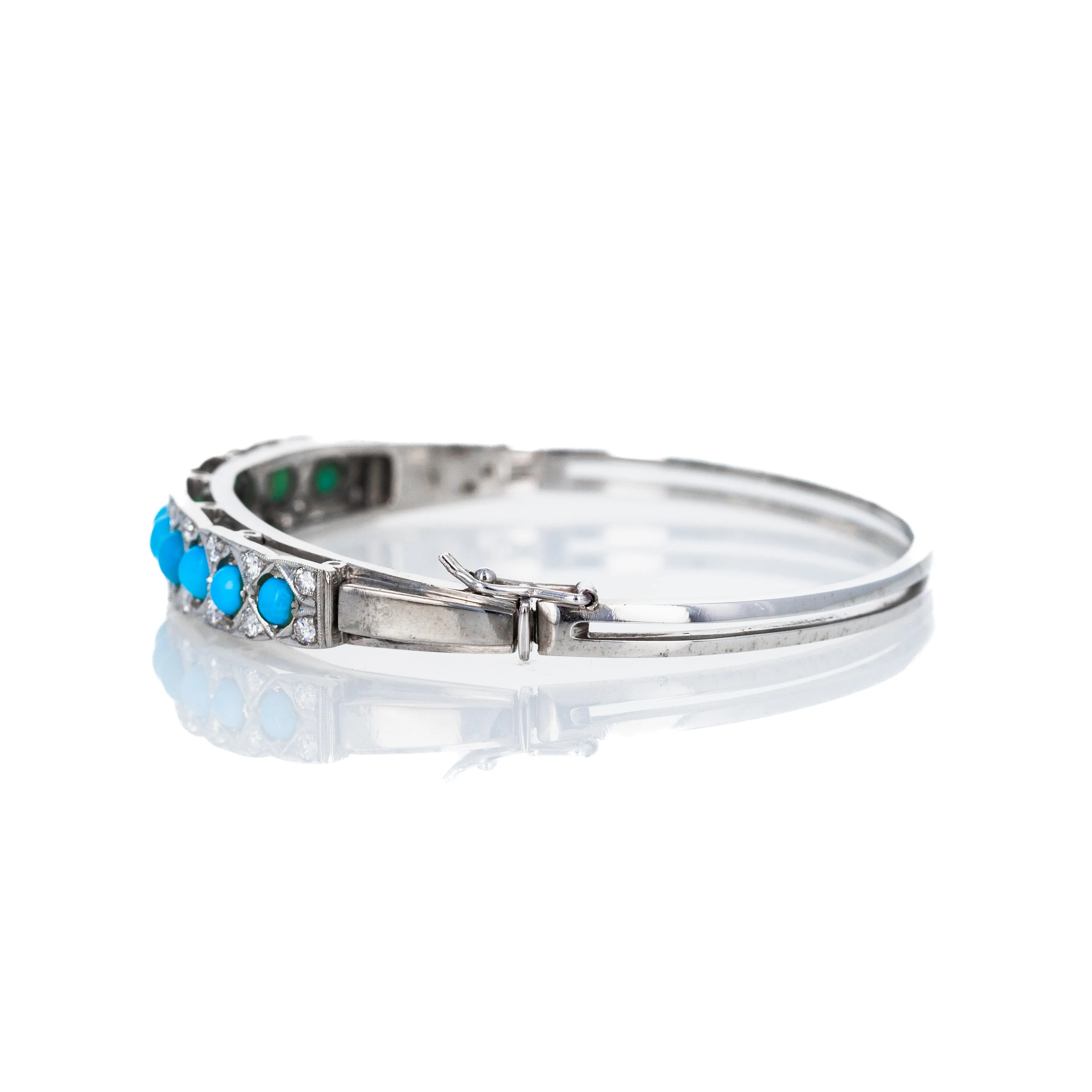 14K White Gold Cabochon Turquoise Diamond Bangle