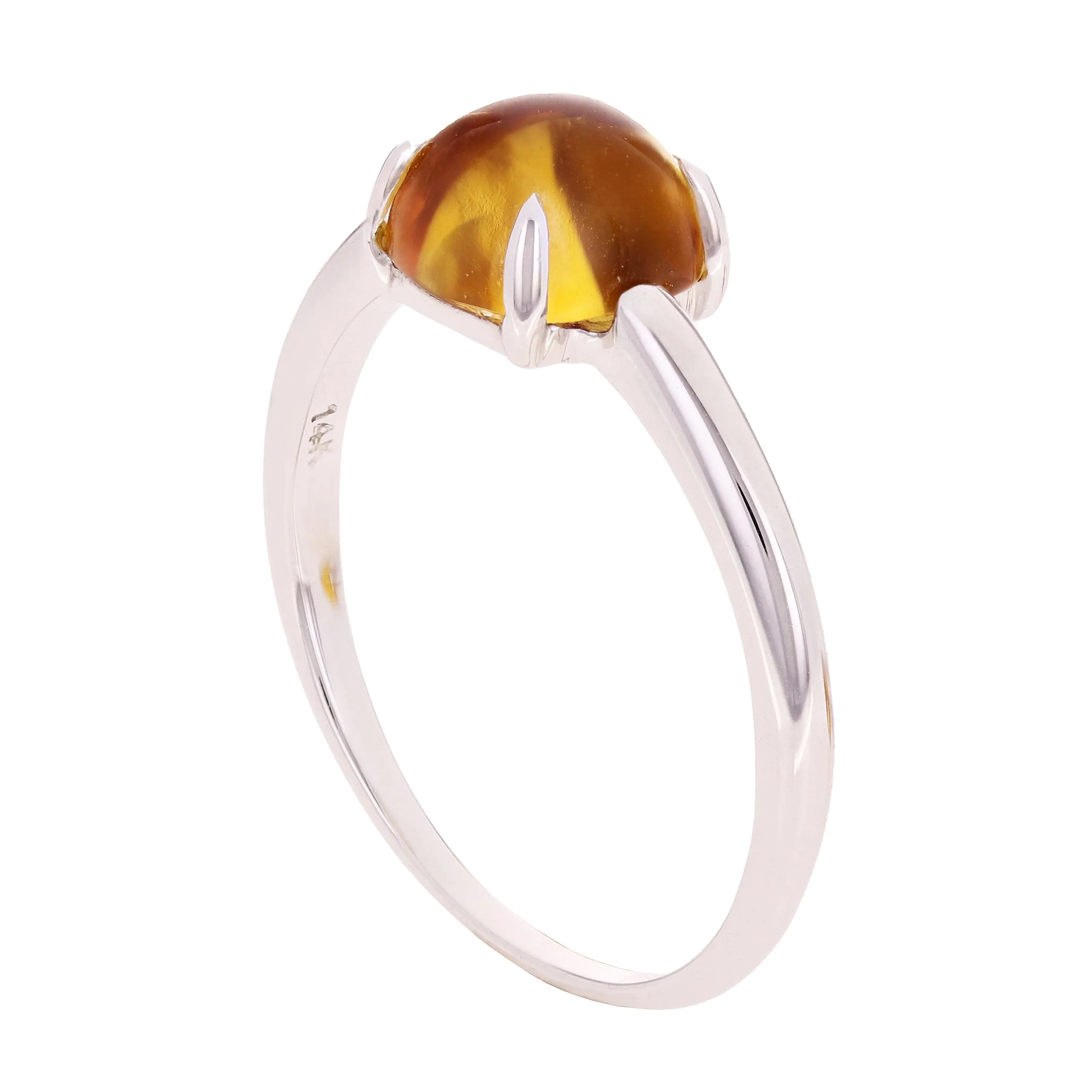 14k White Gold Citrine Solitaire Promise Ring Size 7