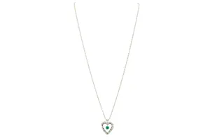 14K White Gold Emerald and Diamond Heart Necklace
